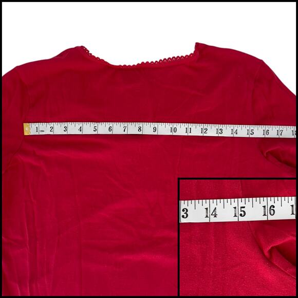 Adonna Long Sleeve Sleep Shirt Pajama Top 12-14 Large Red 95% Cotton - Picture 7 of 11